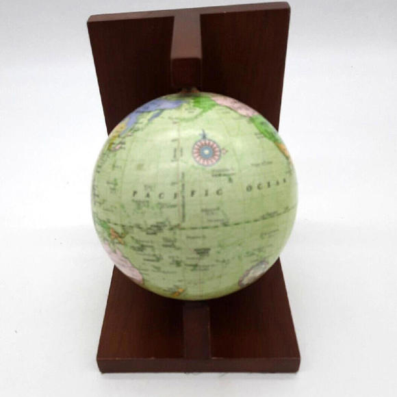 Vintage Solid Wooden Rotating World Globe 7" Single Bookend - Picture 2 of 9